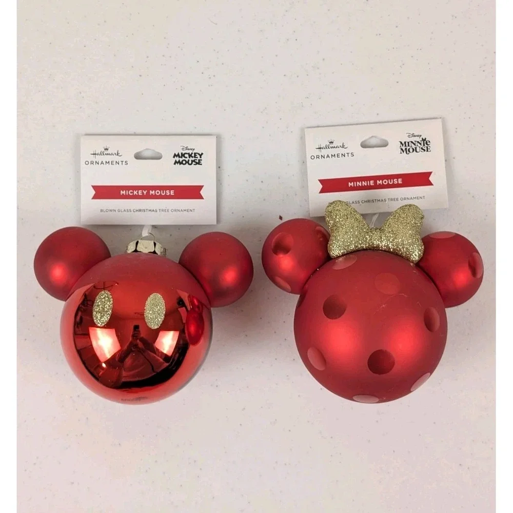 Disney Mickey & Minnie Mouse Hallmark Christmas Tree Blown Glass Ornaments